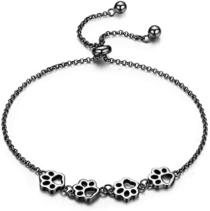Pulseira ajustável em prata esterlina com impressão de pata de cão