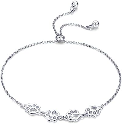 Pulseira ajustável em prata esterlina com impressão de pata de cão