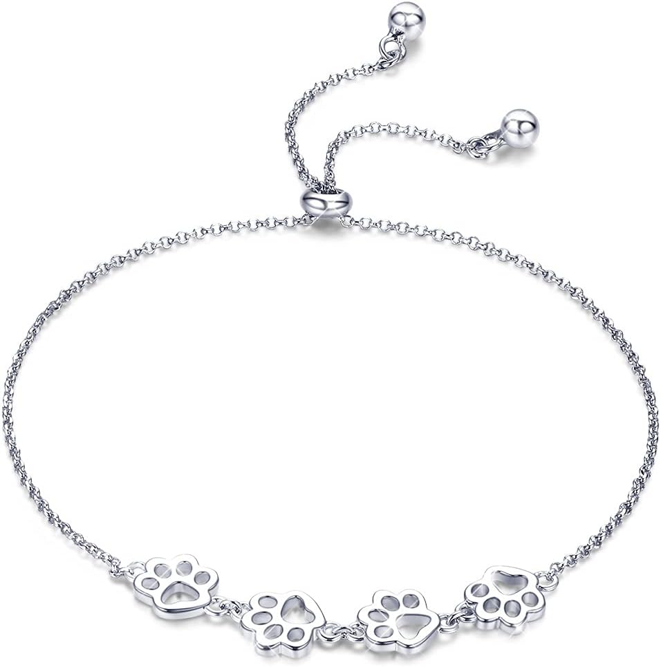 Pulseira ajustável em prata esterlina com impressão de pata de cão