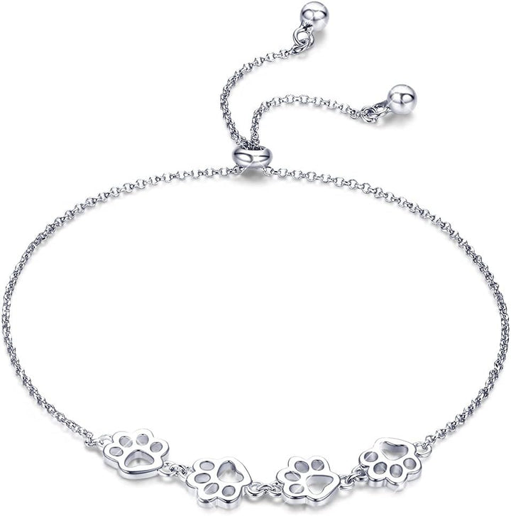 Pulseira ajustável em prata esterlina com impressão de pata de cão