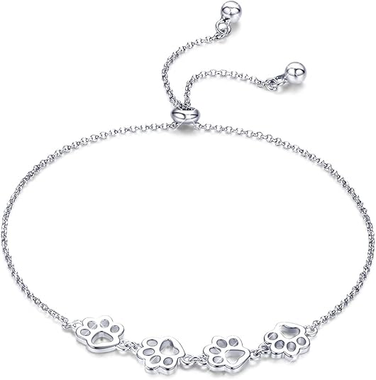 Pulseira ajustável em prata esterlina com impressão de pata de cão