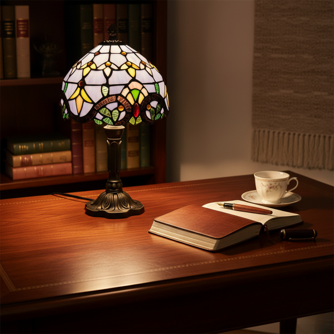 Lâmpada de mesa Tiffany colorida e clássica Chromia