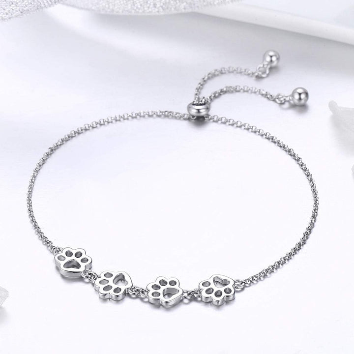 Pulseira ajustável em prata esterlina com impressão de pata de cão