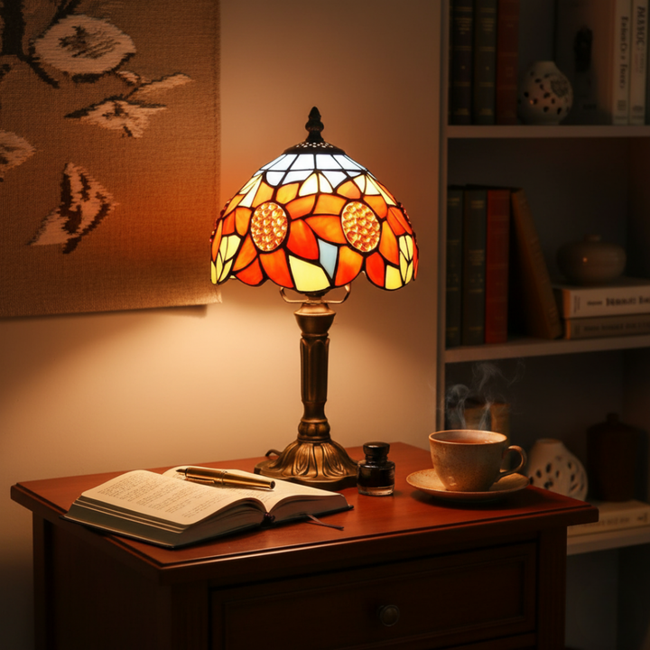 Lâmpada de vidro vintage Tiffany com design de girassol