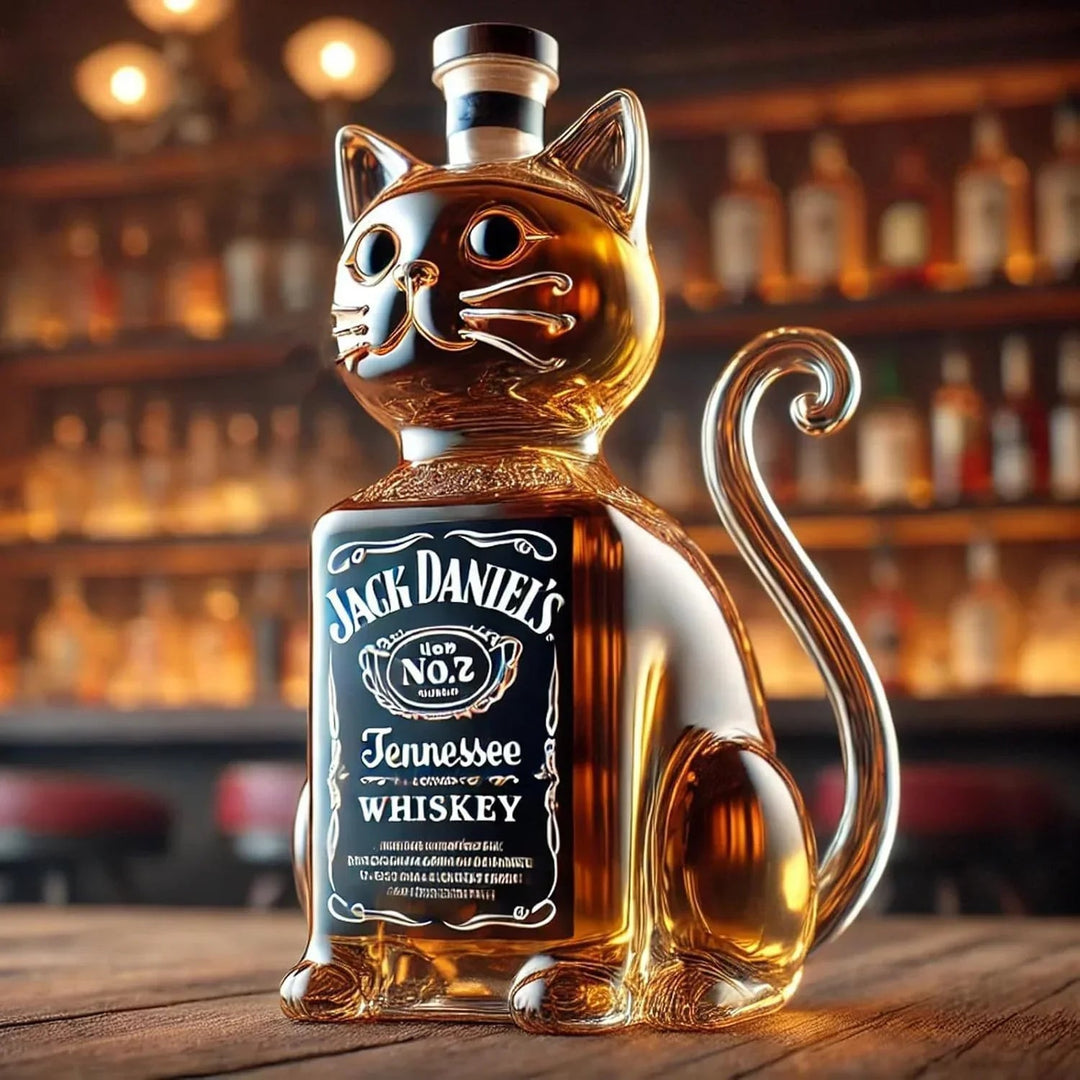 Decantador de whisky com design de gato