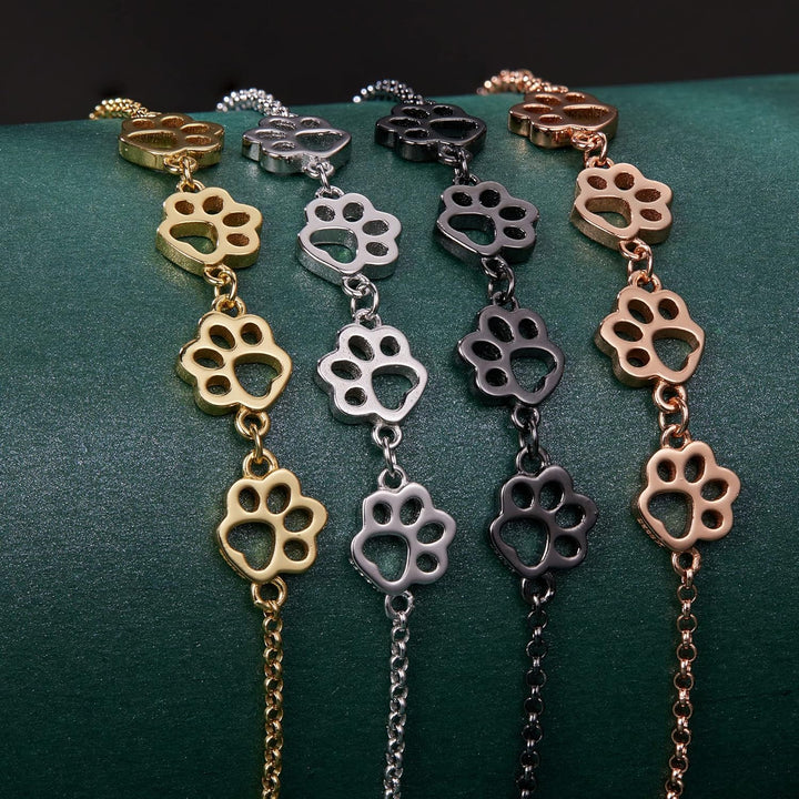 Pulseira ajustável em prata esterlina com impressão de pata de cão