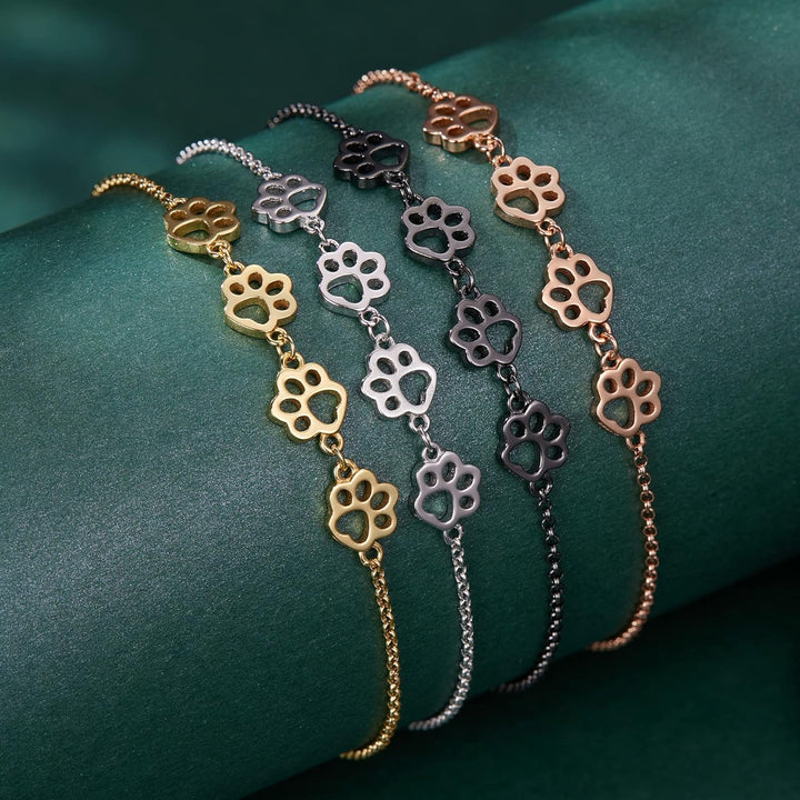 Pulseira ajustável em prata esterlina com impressão de pata de cão