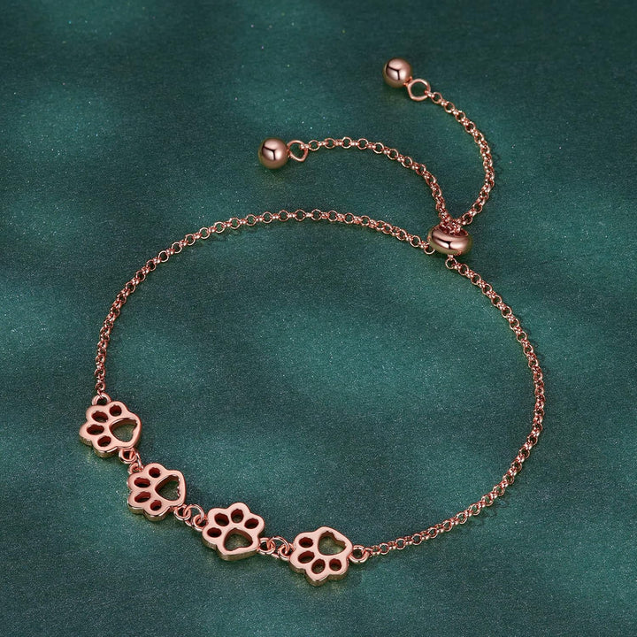 Pulseira ajustável em prata esterlina com impressão de pata de cão