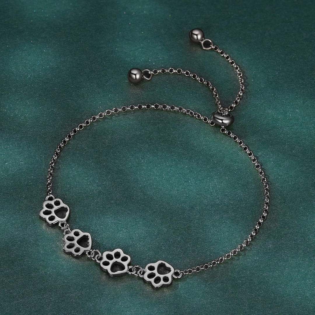 Pulseira ajustável em prata esterlina com impressão de pata de cão