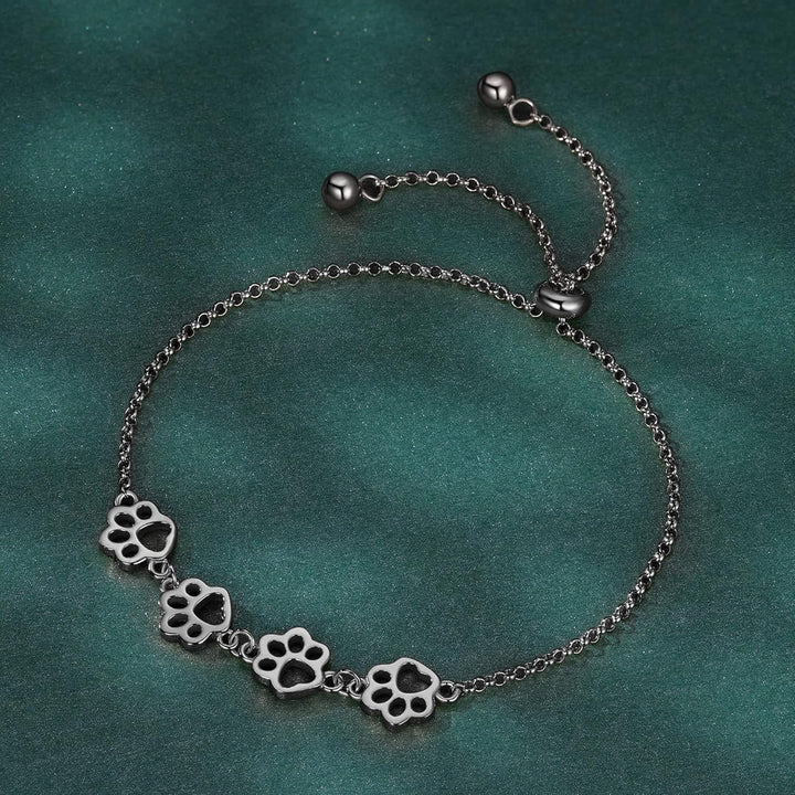 Pulseira ajustável em prata esterlina com impressão de pata de cão