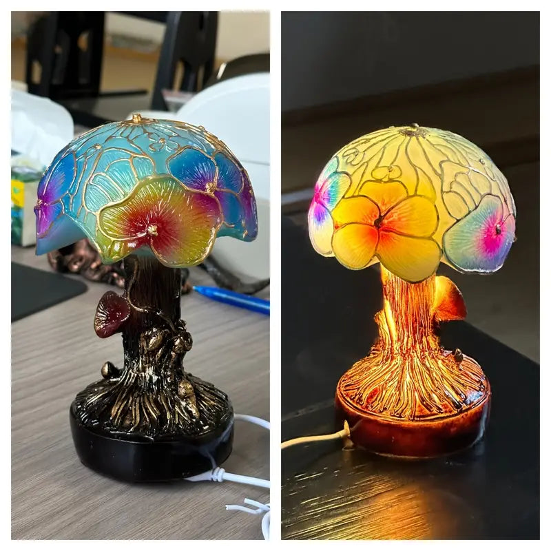 Lâmpada floral em estilo boho com cogumelos