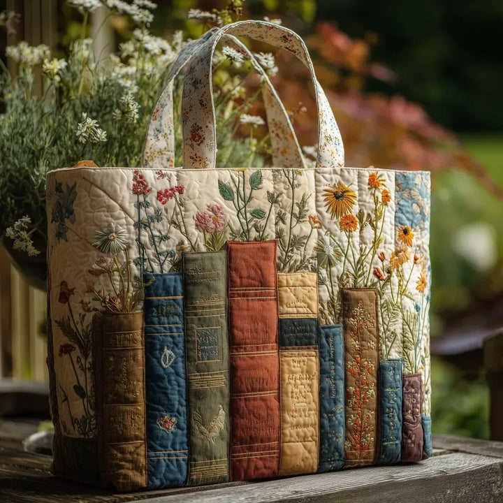 Saco de pano acolchoado Books and Blooms