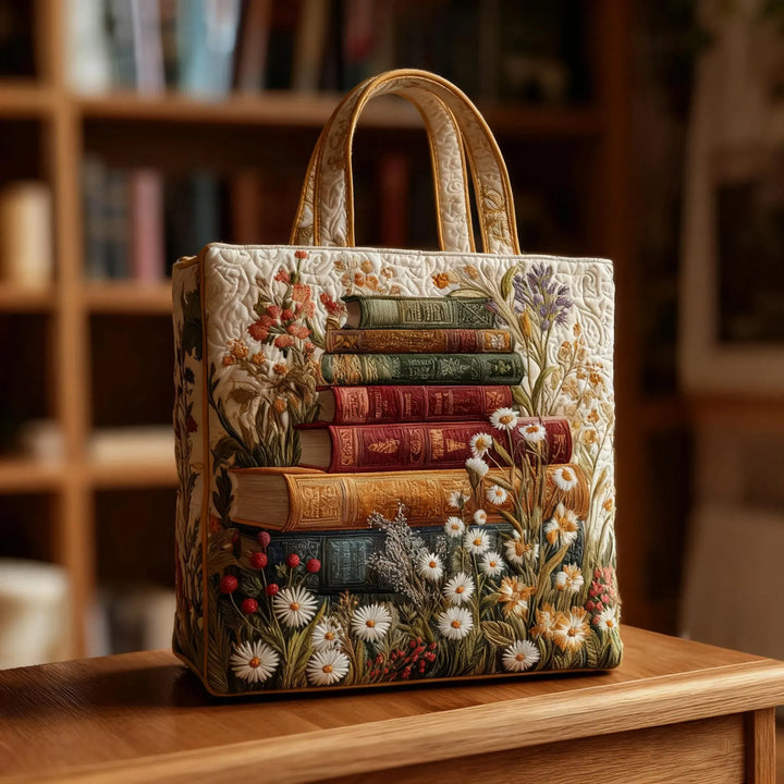 Bolsa tote acolchoada com padrão floral artístico