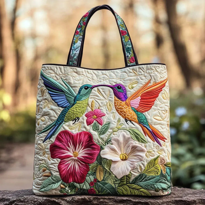 Saco tote acolchoado com padrão de beija-flor