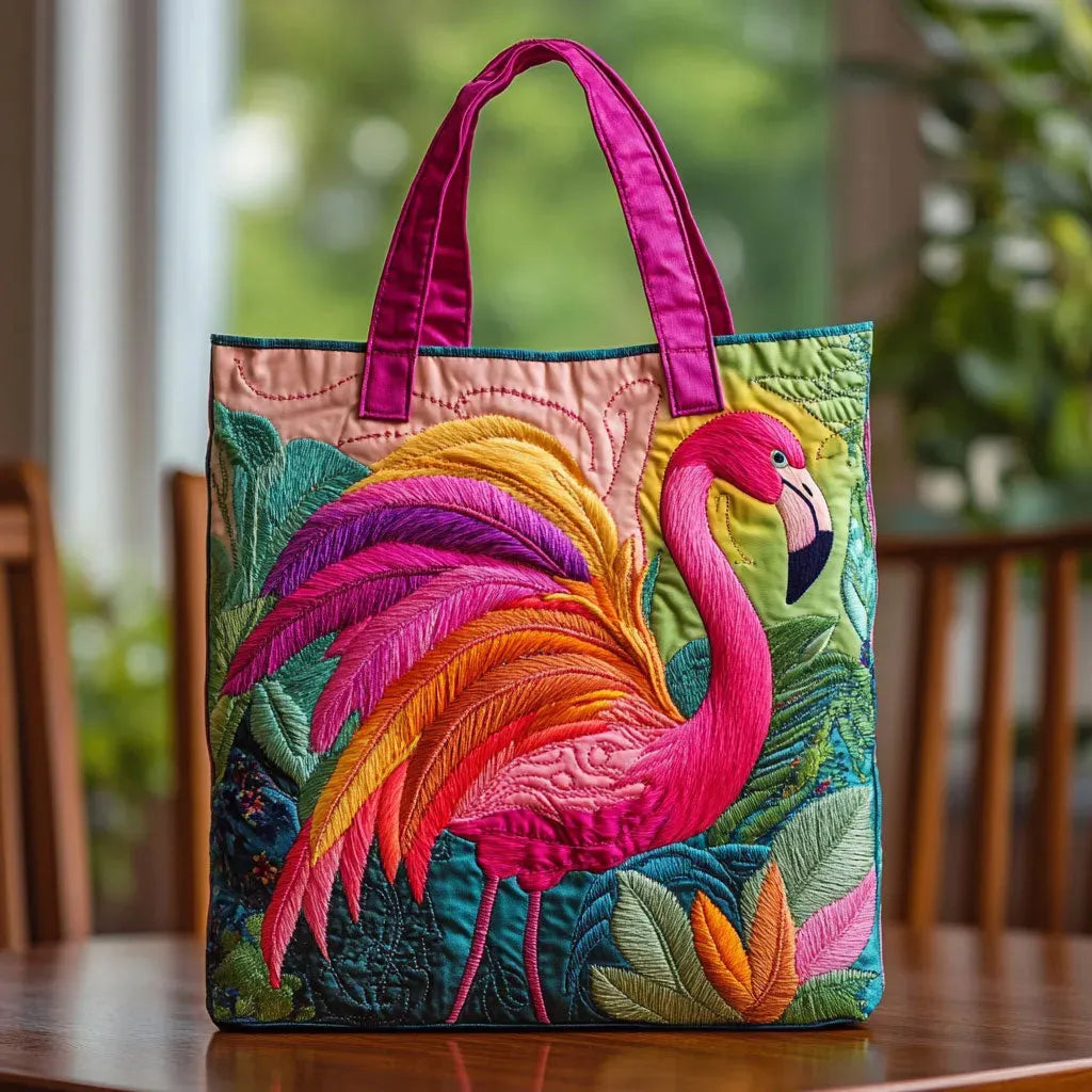 Saco de mão acolchoado com flamingo arco-íris