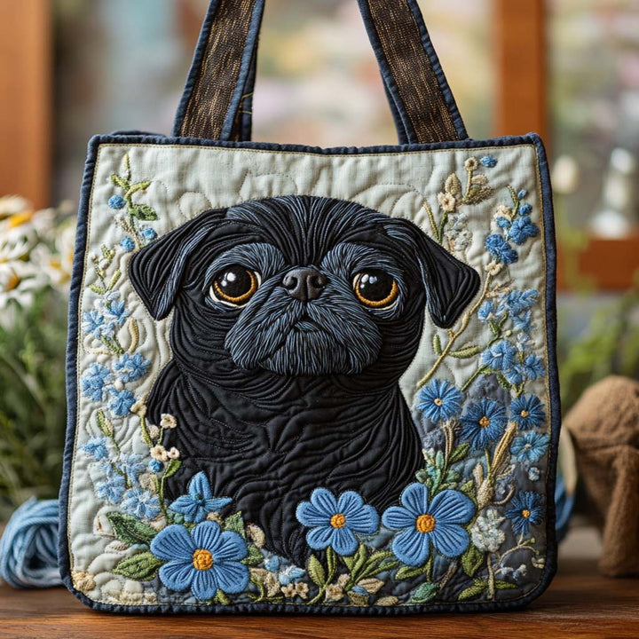 Saco de mão com encanto de pug de olhos azuis