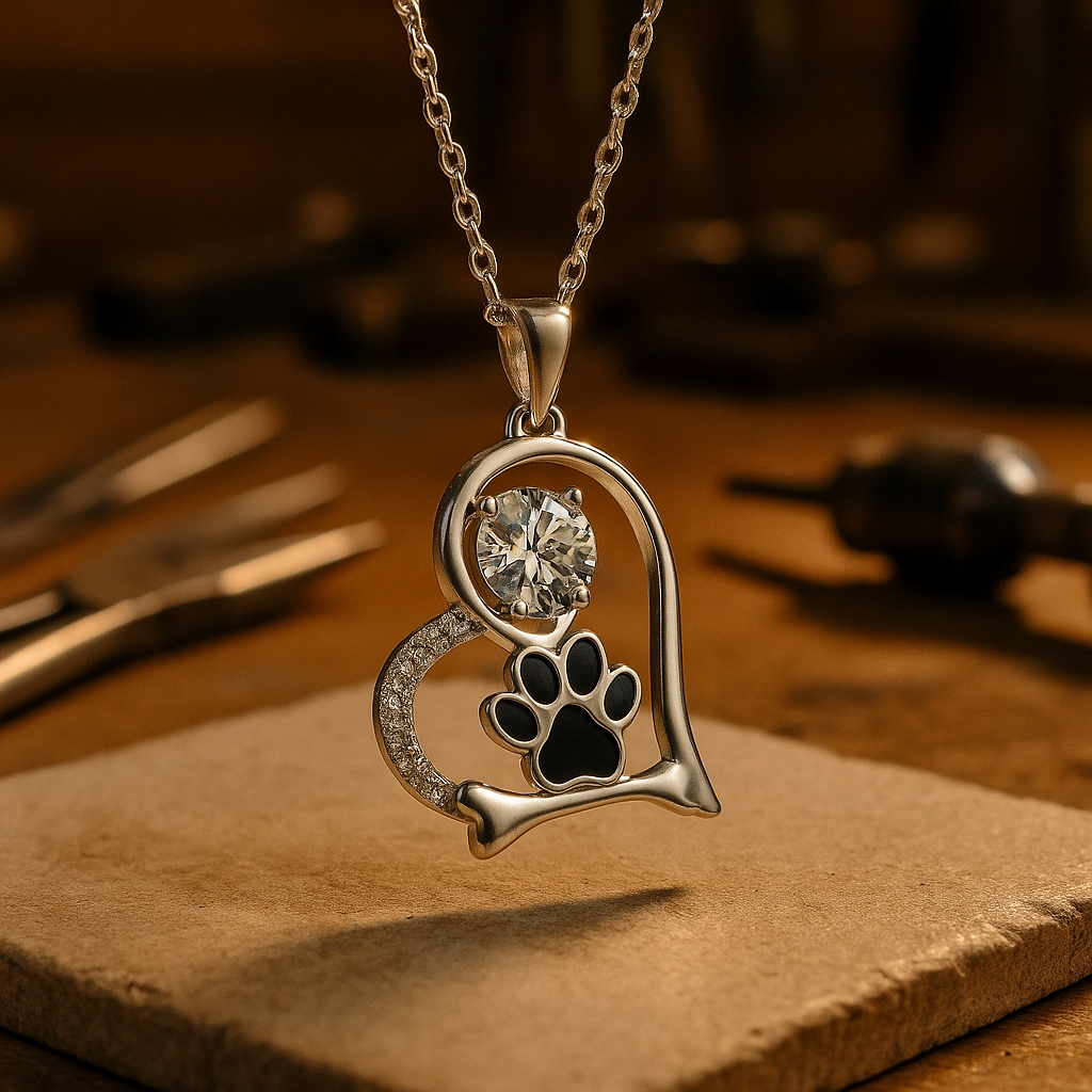 Colar de patas com zircónias para amantes de cães