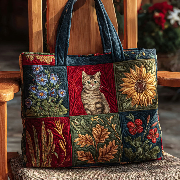 Saco tote com gato e flores