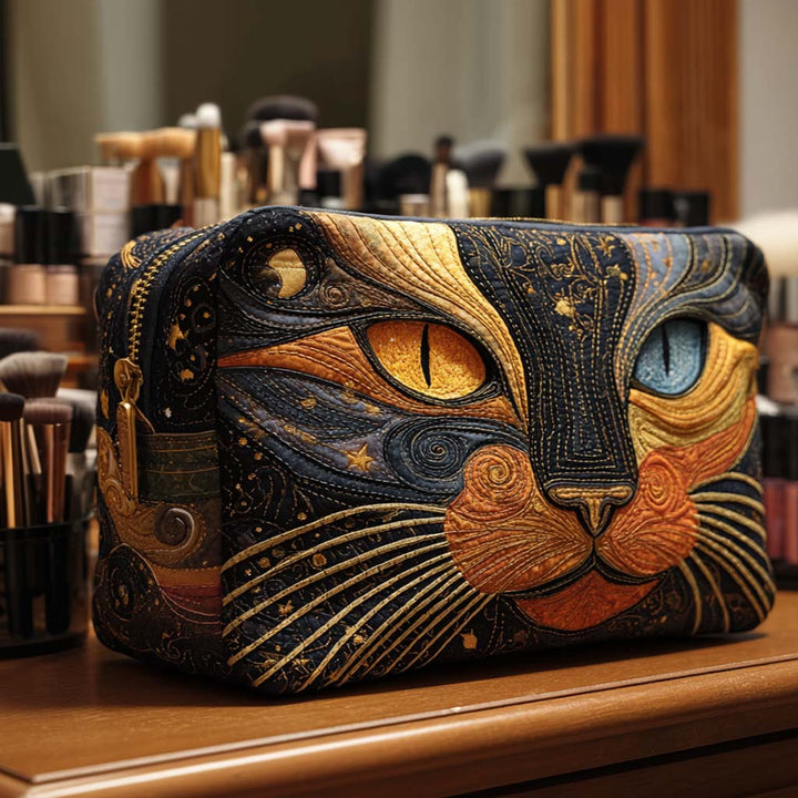 Bolsa de maquilhagem acolchoada elegante para amantes de gatos