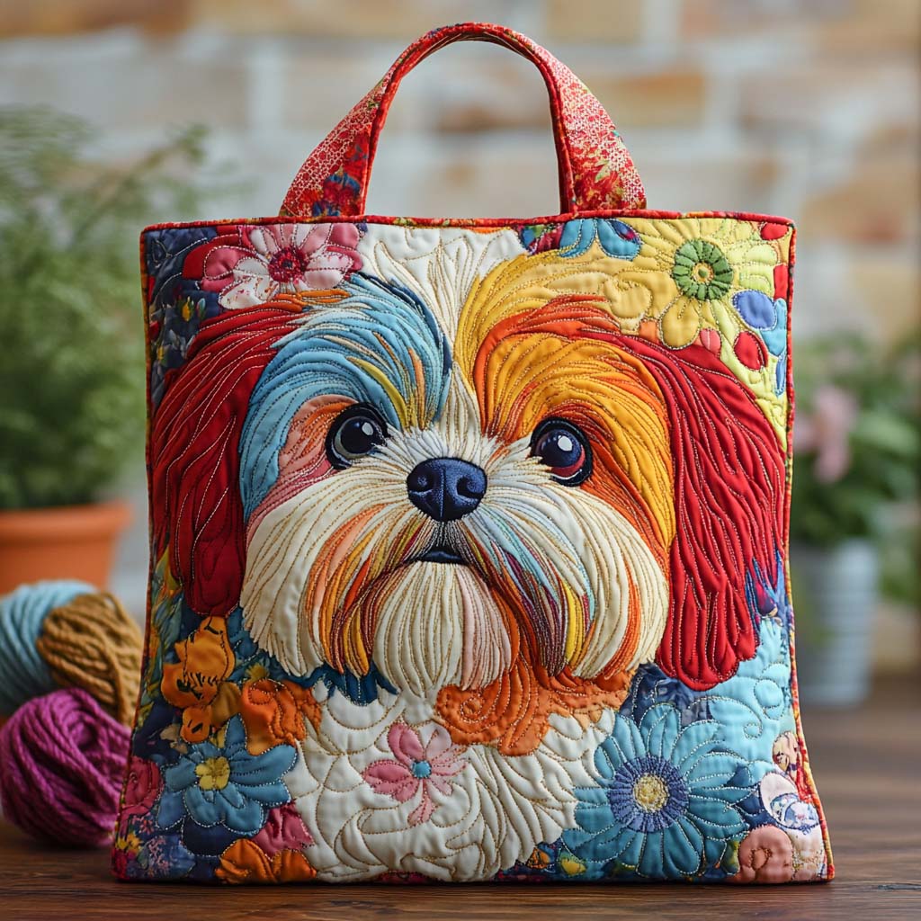 Bolsa de mão Shih Tzu com padrão floral