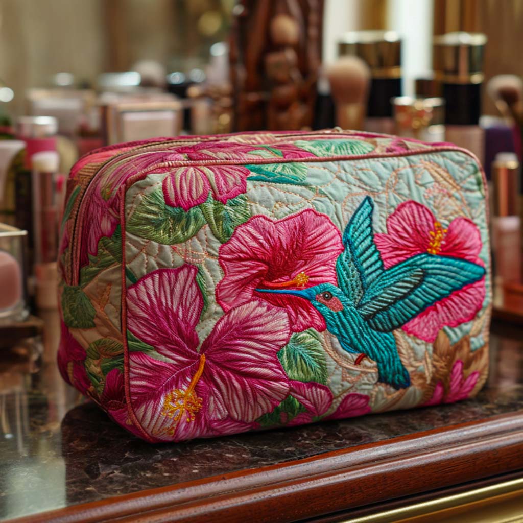 Bolsa de maquilhagem acolchoada em forma de beija-flor