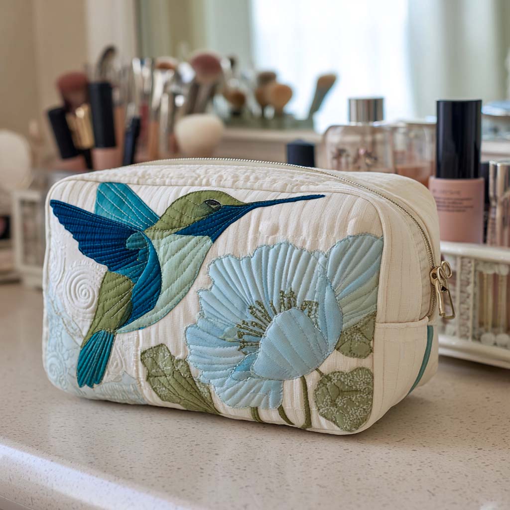 Bolsa de maquilhagem acolchoada com padrão de beija-flor