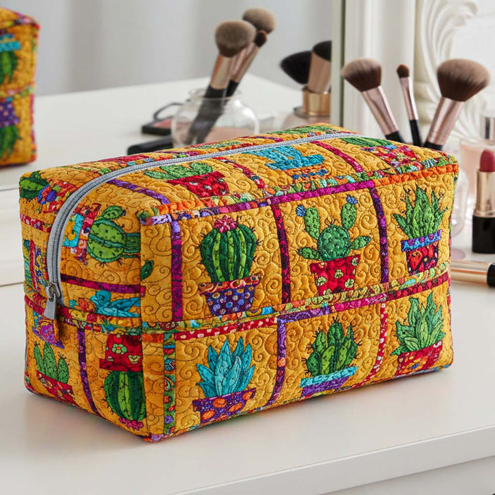 Bolsa de maquilhagem acolchoada com picos dourados