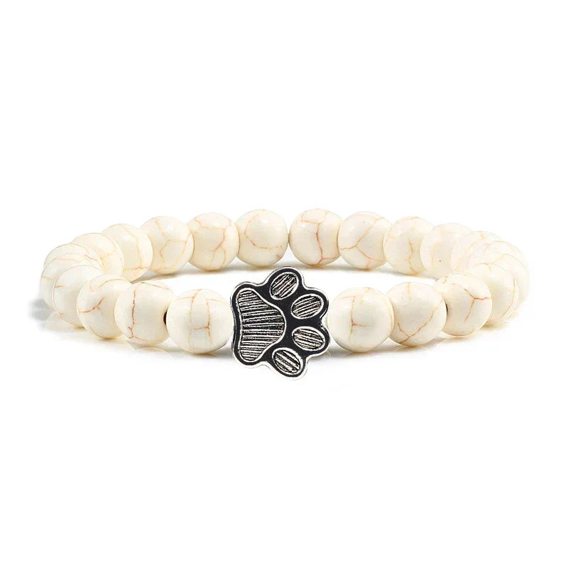 Pulseira de pedras naturais com pendente de pata, elástica para todos