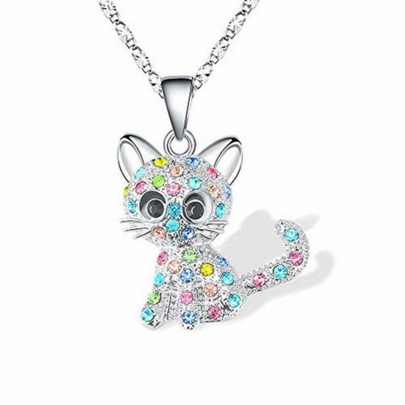 Colar de gatinhos com zircónias coloridas em prata