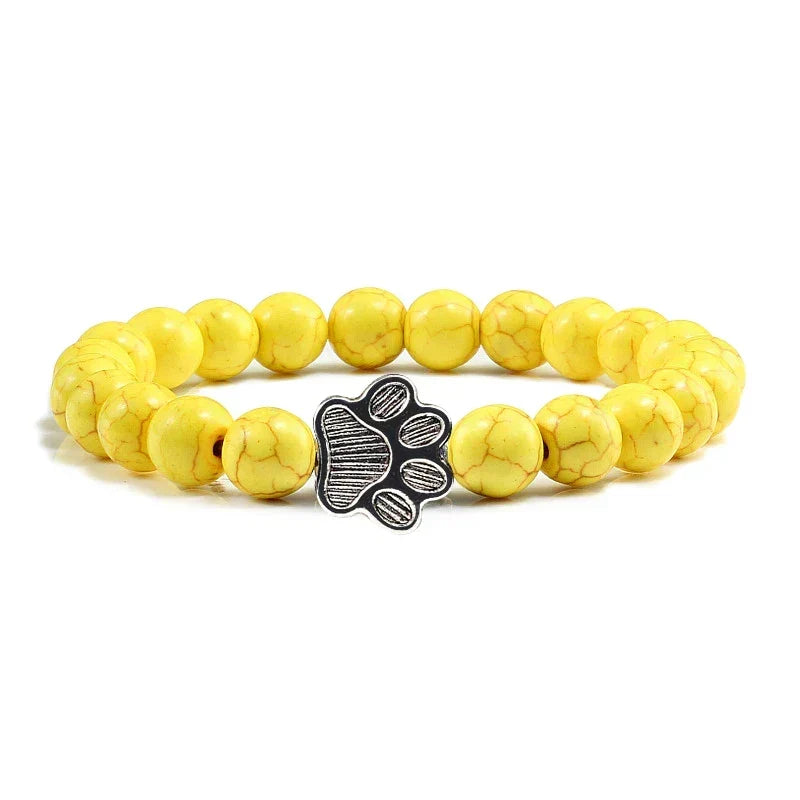 Pulseira de pedras naturais com pendente de pata, elástica para todos