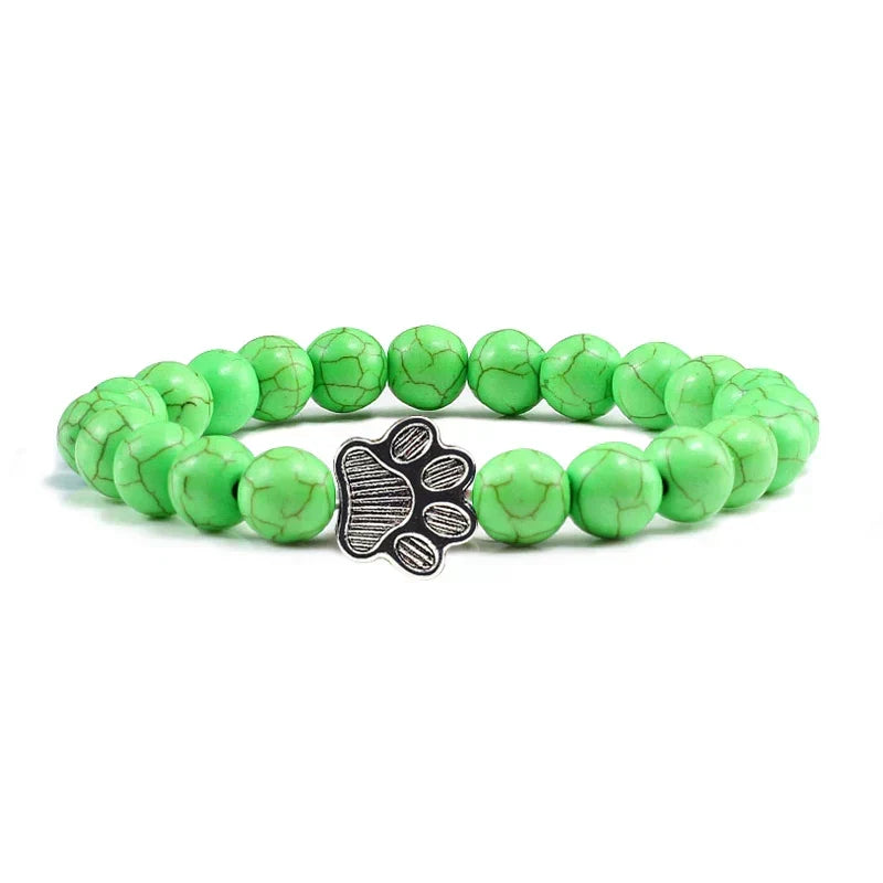Pulseira de pedras naturais com pendente de pata, elástica para todos