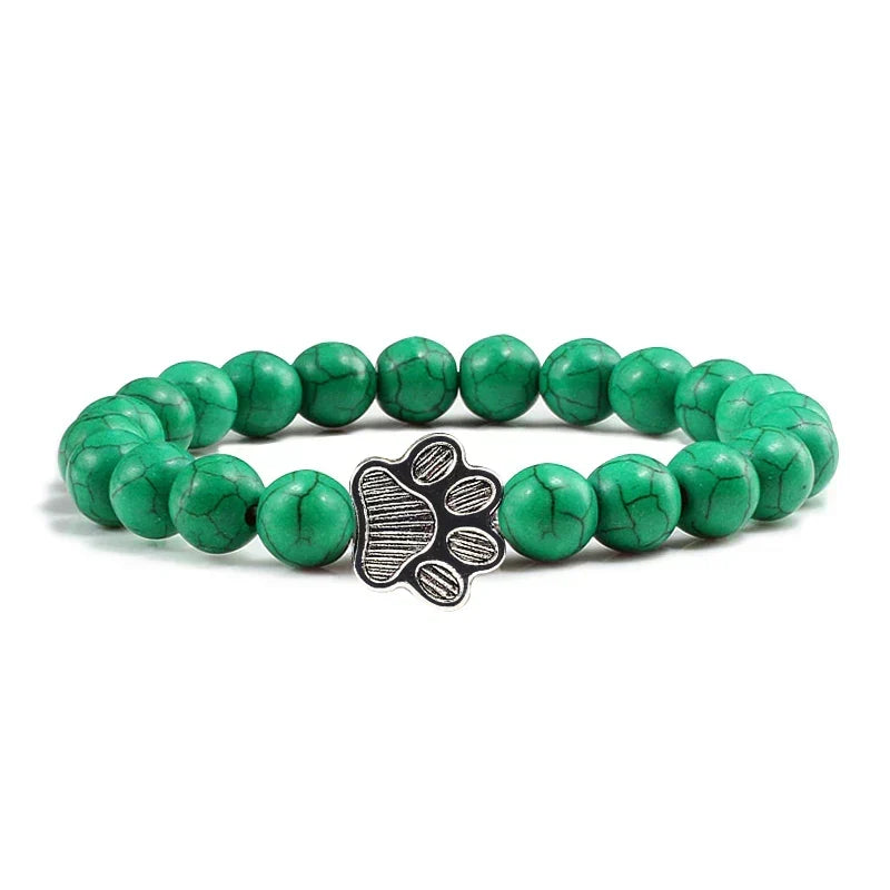 Pulseira de pedras naturais com pendente de pata, elástica para todos