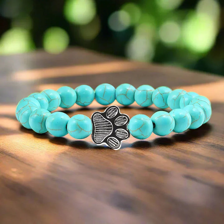 Pulseira de pedras naturais com pendente de pata, elástica para todos