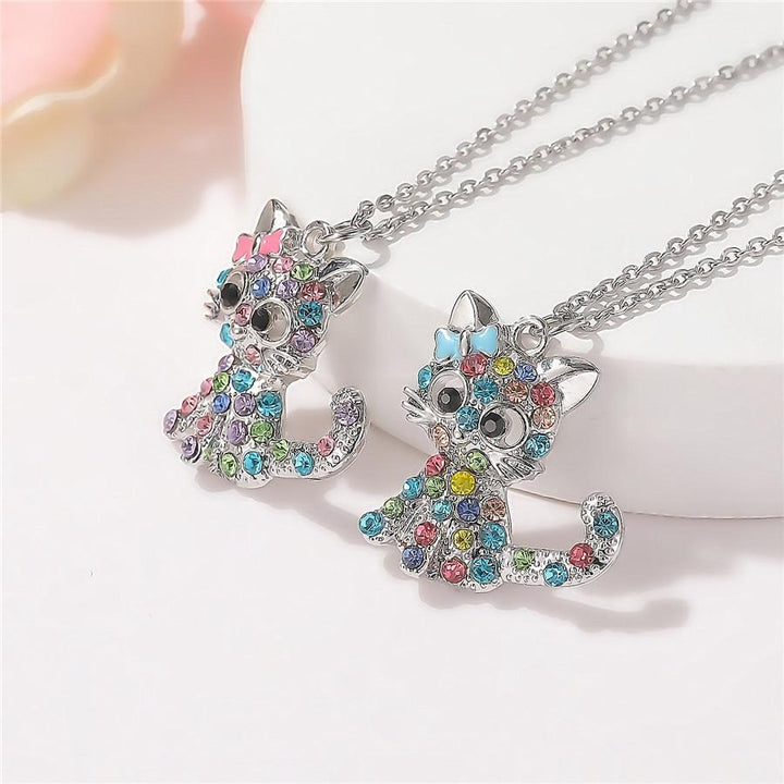 Colar de gatinhos com zircónias coloridas em prata