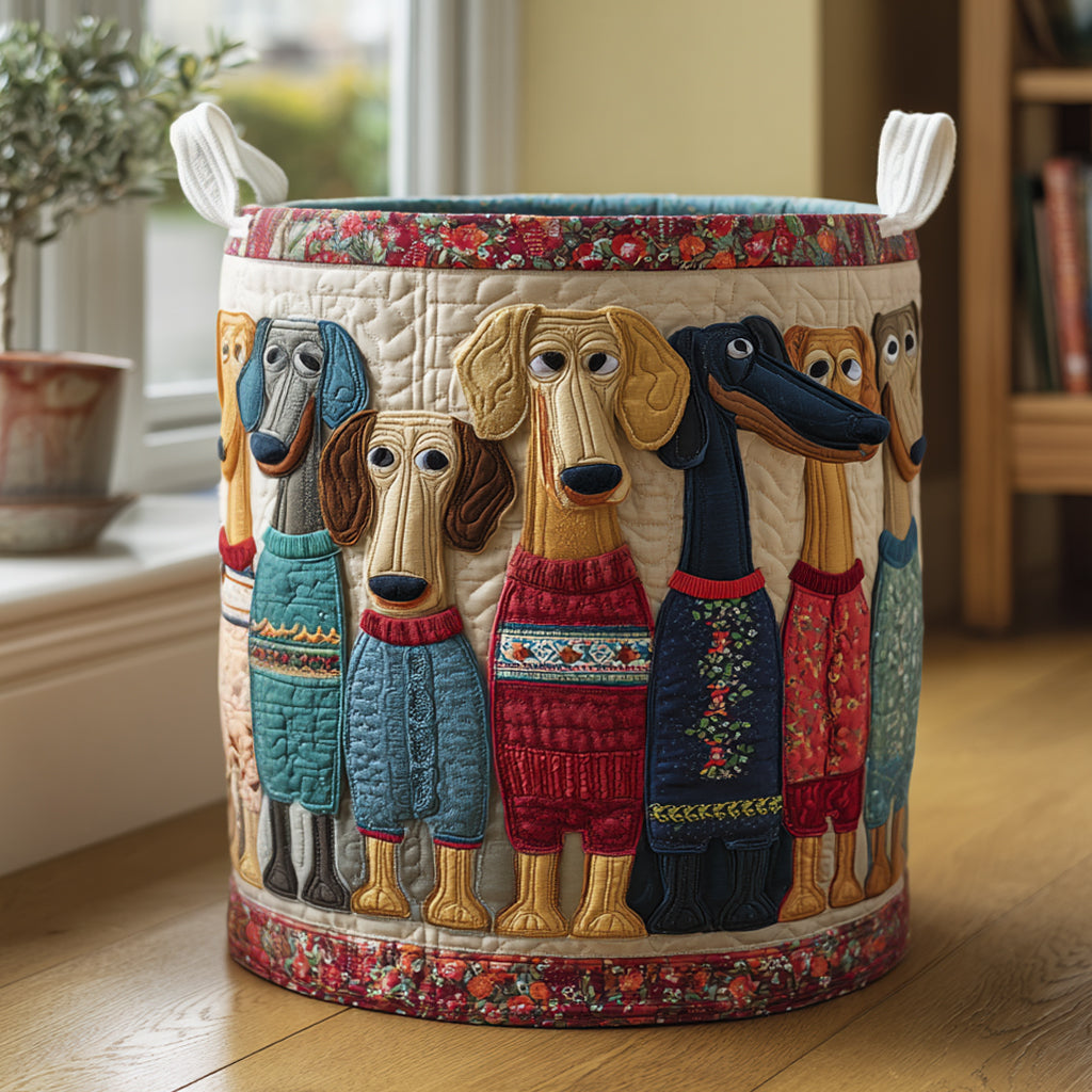 Cesto de roupa para cães Dachshund felizes