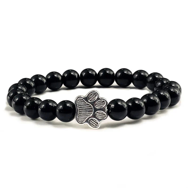 Pulseira de pedras naturais com pendente de pata, elástica para todos