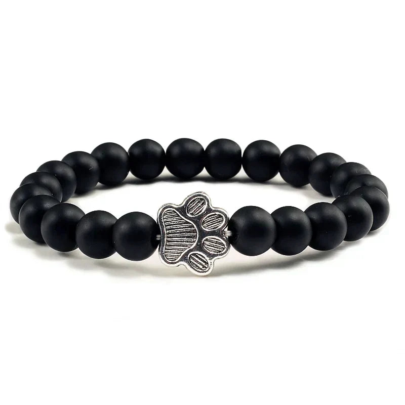 Pulseira de pedras naturais com pendente de pata, elástica para todos
