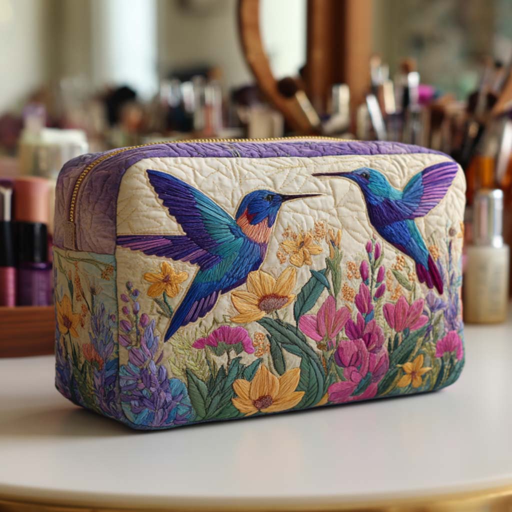 Bolsa de maquilhagem acolchoada em forma de beija-flor