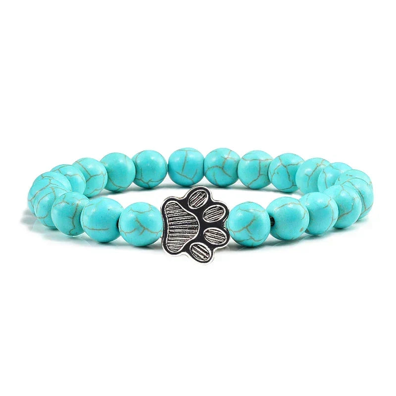 Pulseira de pedras naturais com pendente de pata, elástica para todos