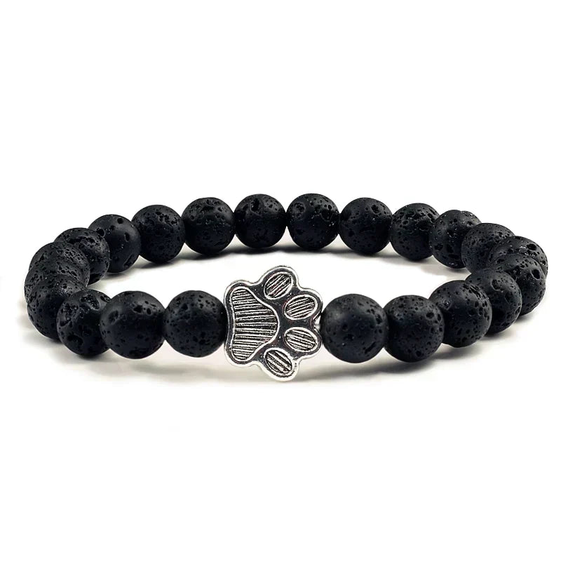 Pulseira de pedras naturais com pendente de pata, elástica para todos