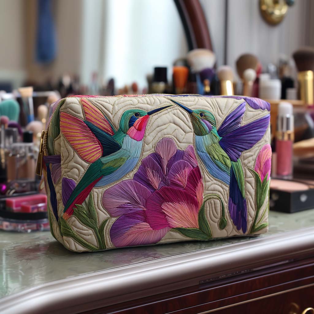 Bolsa de maquilhagem acolchoada em forma de beija-flor