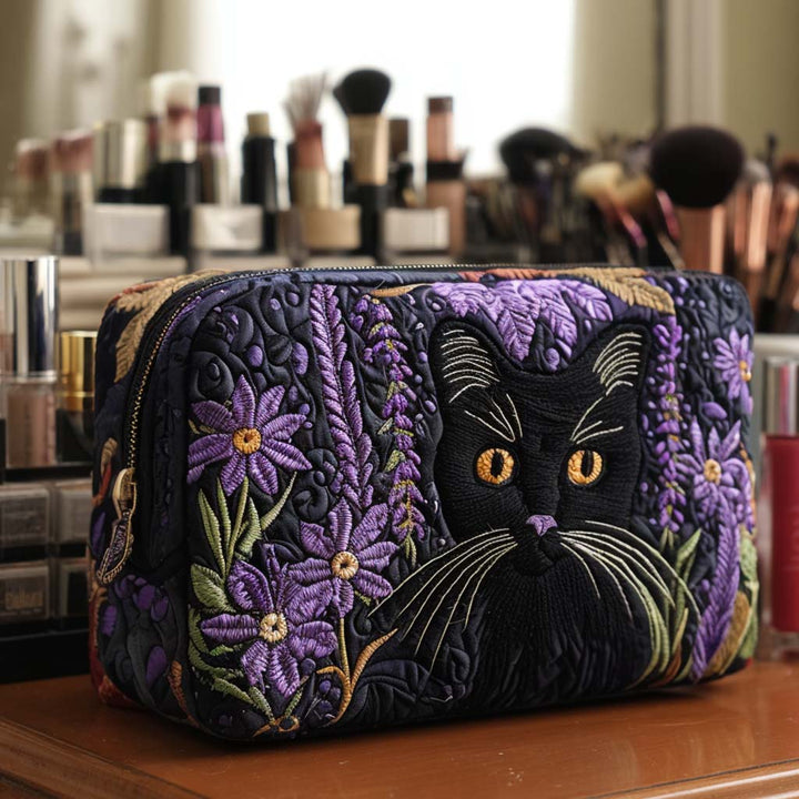 Bolsa de maquilhagem acolchoada com gato da sorte