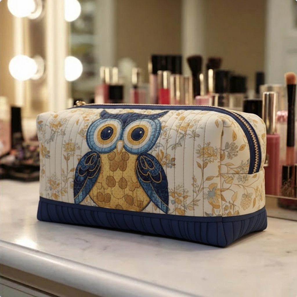 Bolsa de maquilhagem acolchoada com penas místicas