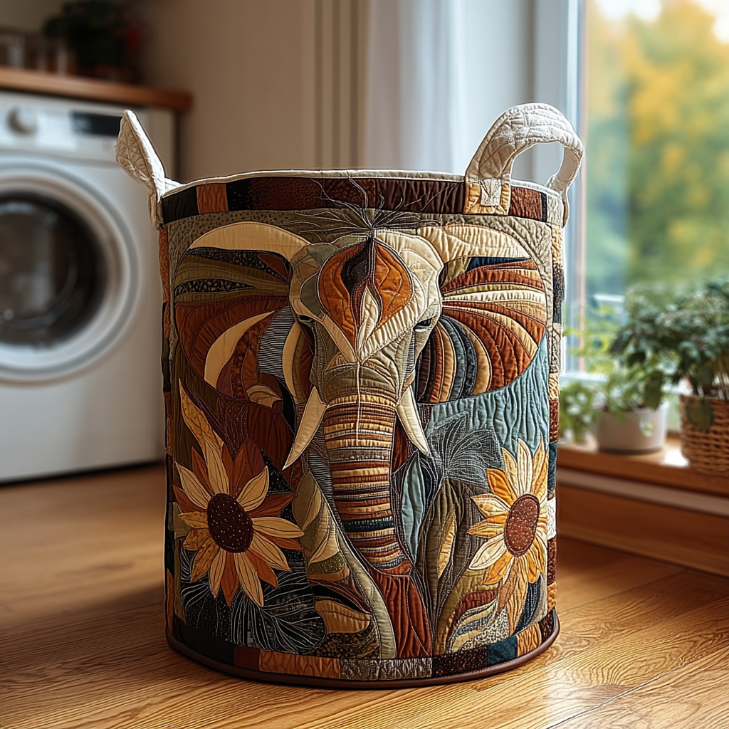 Cesto de roupa mística com design de elefante