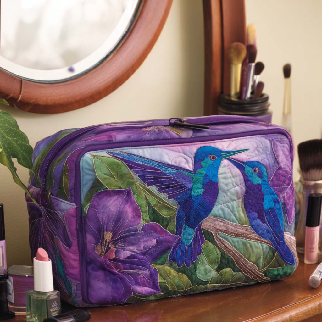 Bolsa de maquilhagem acolchoada em forma de beija-flor