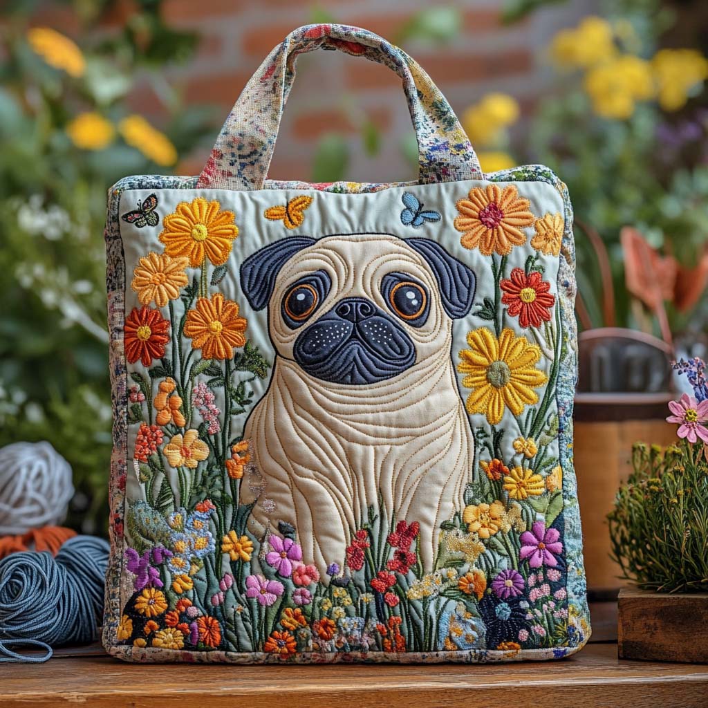 Saco de pano com design de pug em florido