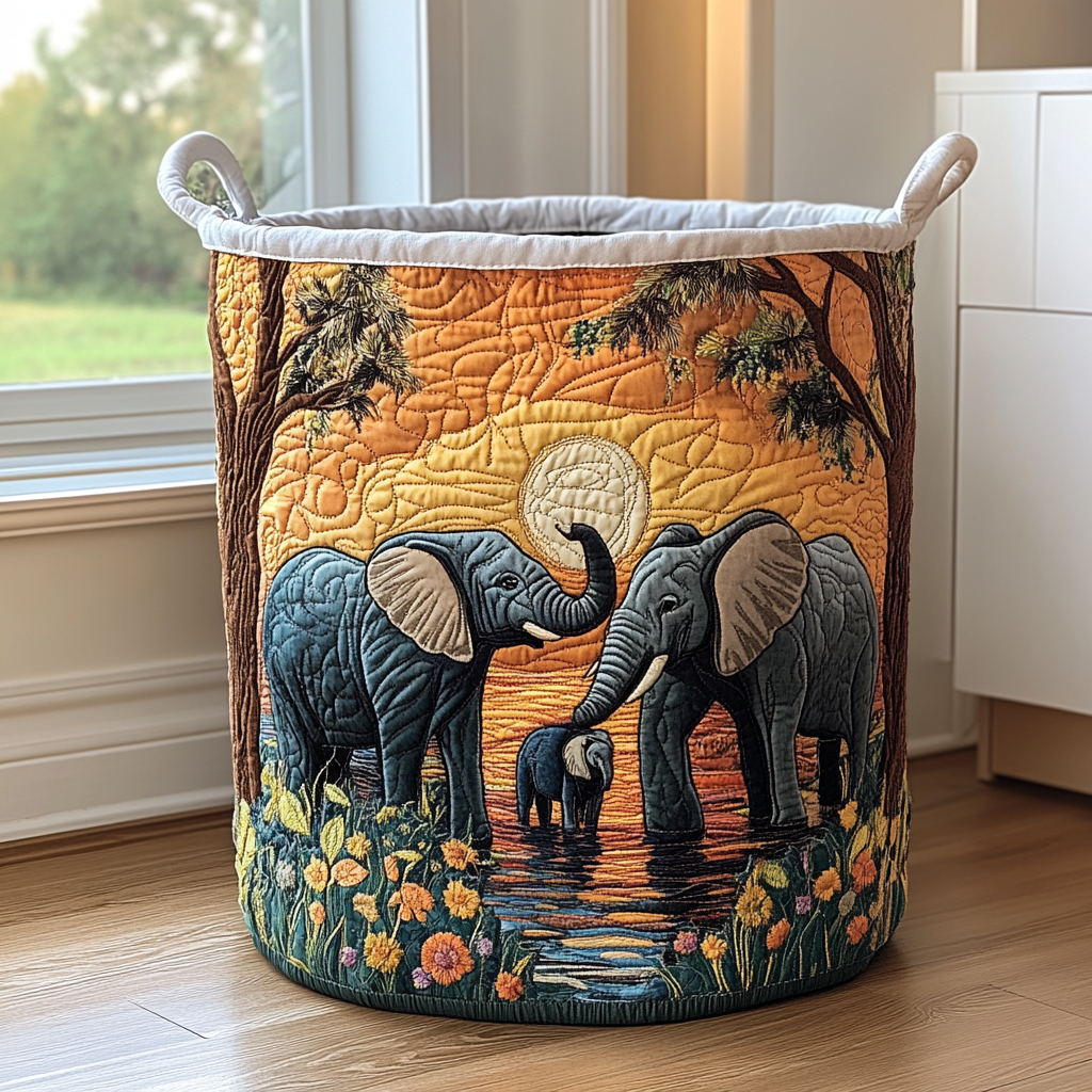 Cesto de roupa em estilo rústico com elefante