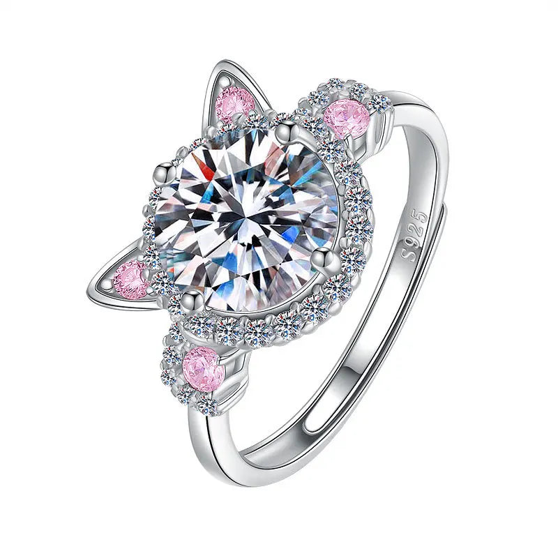 Anel ajustável para gato com zircónia, anel feminino encantador