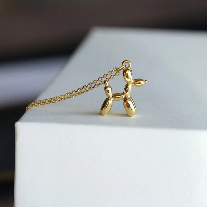 Colar de cão balão, colar feminino divertido com pendente dourado