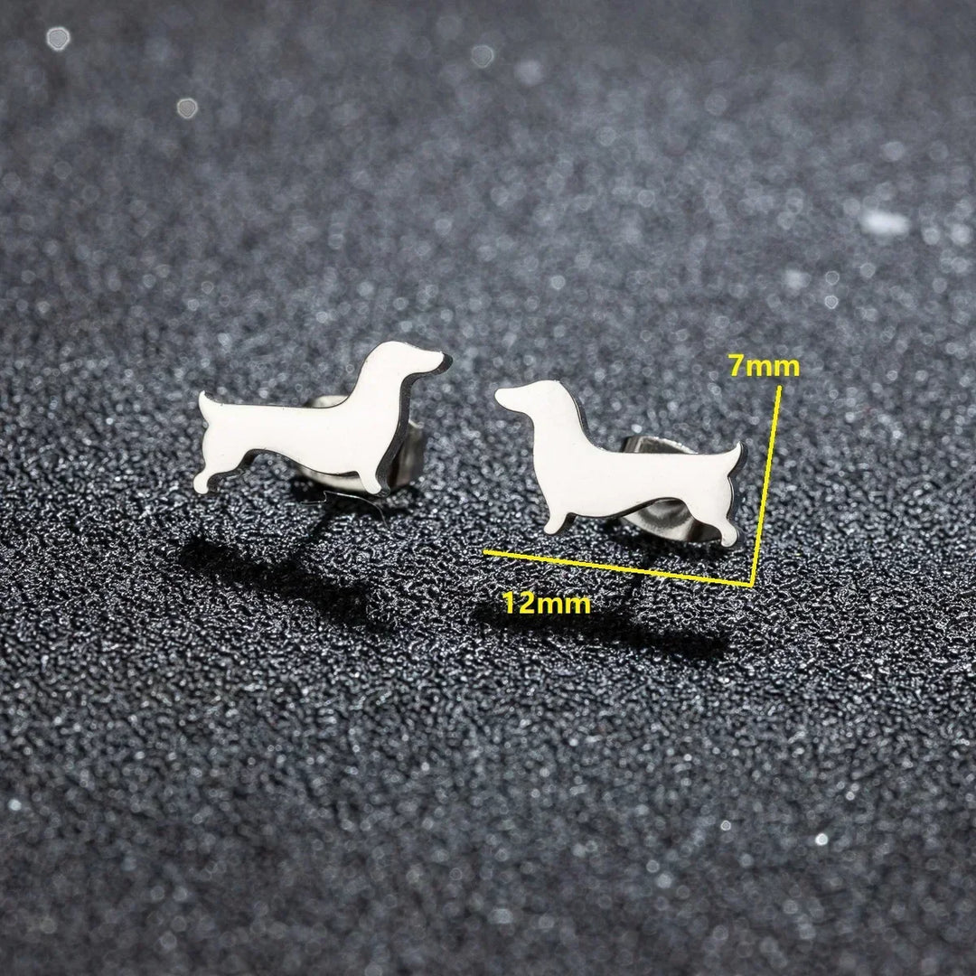 Brincos de cachorro salsicha em metal minimalista